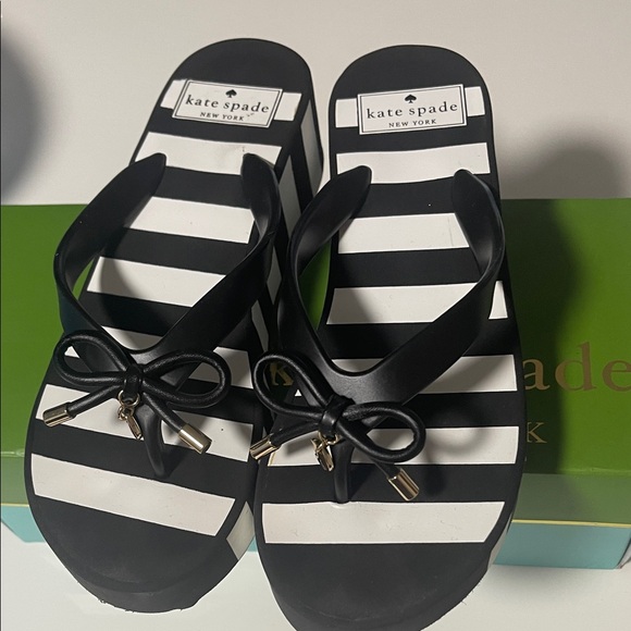 Kate Spade Striped Black and White Sandals - Picture 1 of 3